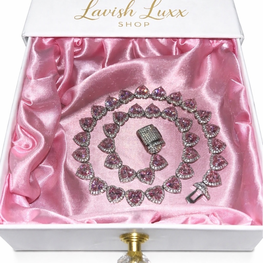 Pink and Silver Women's heart Necklace